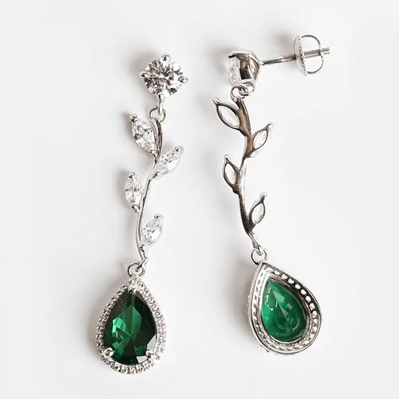 Sterling Silver Leafy Green Earrings