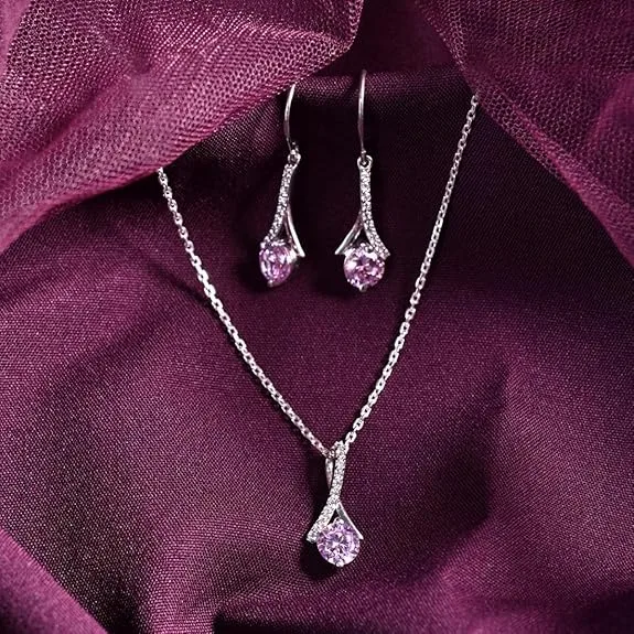 Sterling Silver Pink Solitaire Jewellery Set