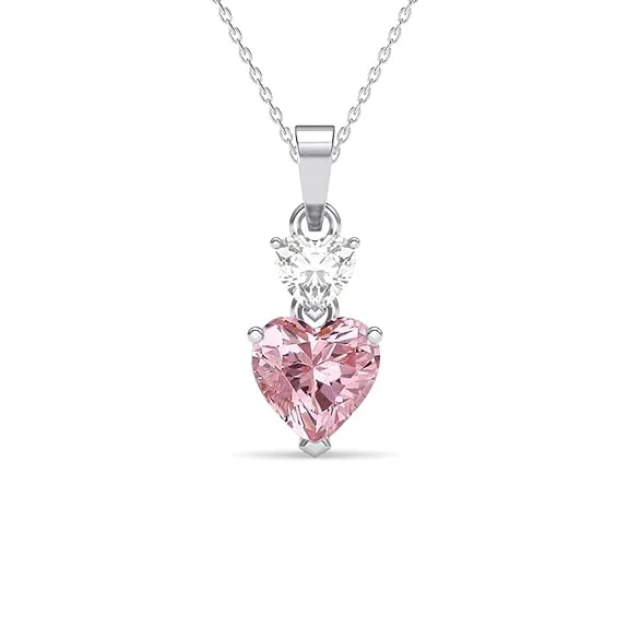 Sterling Silver Two Hearts Pendant Chain Necklace